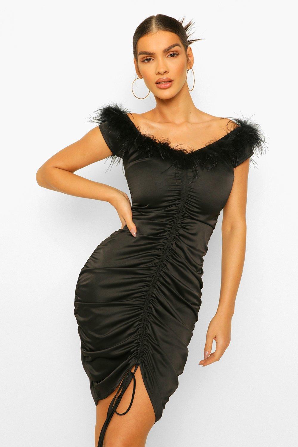 black dress feather trim