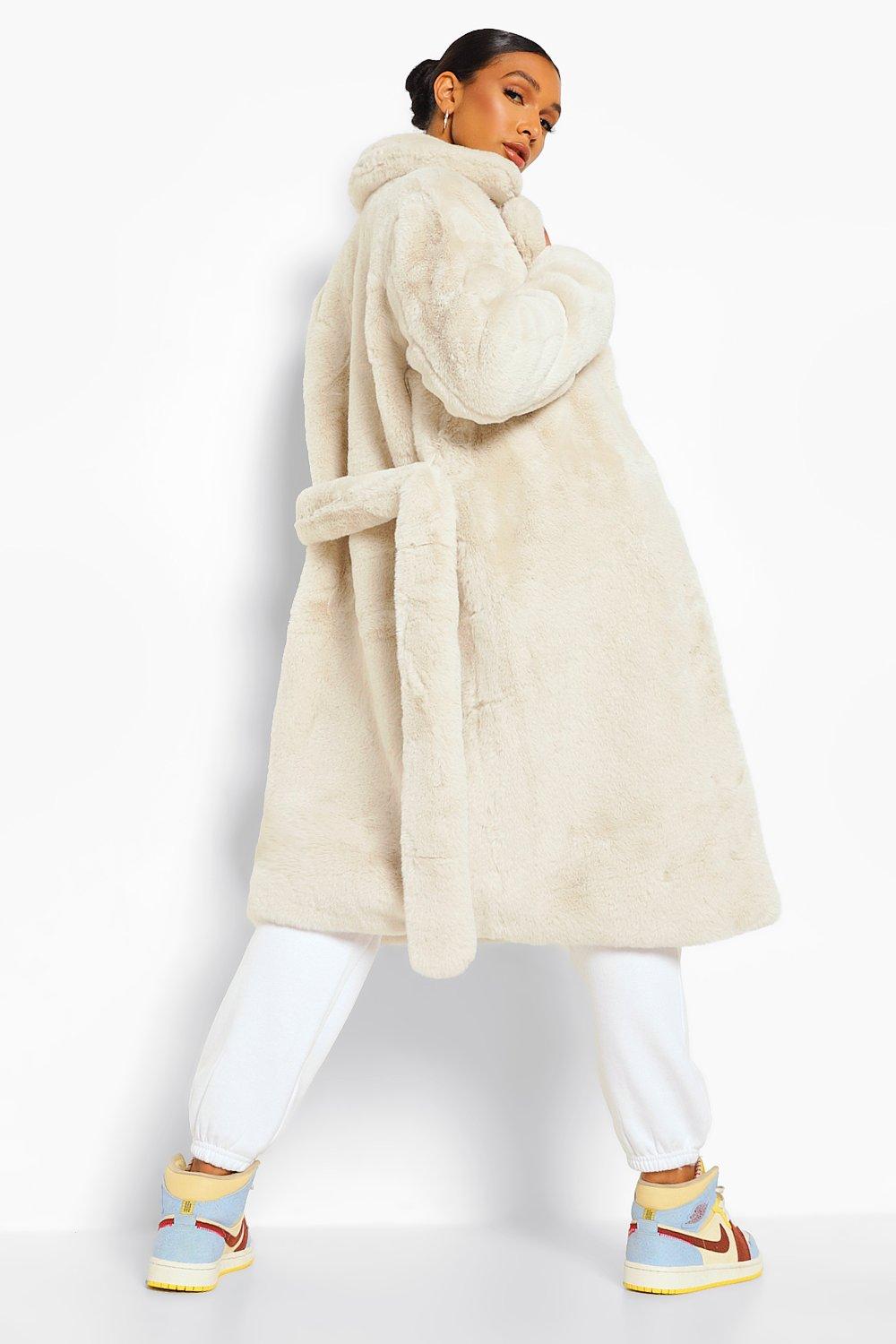 Faux Fur Belted Longline Coat