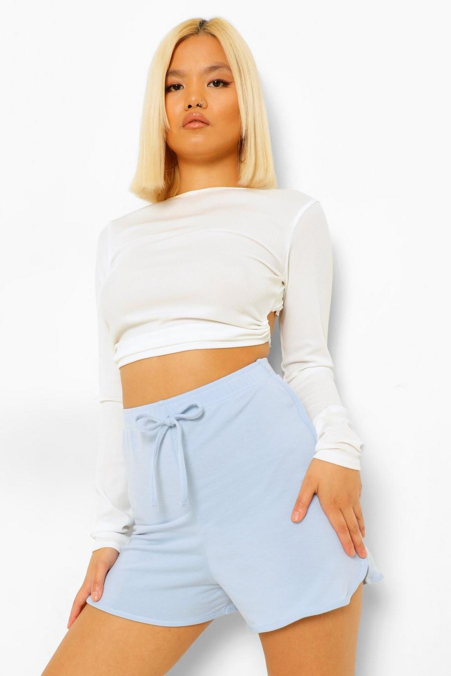 Blue Petite Soft Loopback Drawcord Shorts image number 1