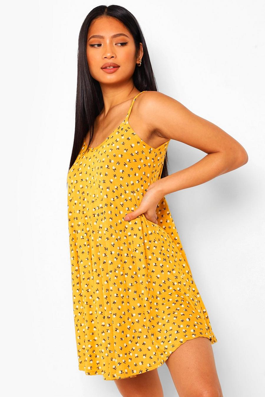 Yellow Petite Ditsy Floral Swing Dress image number 1