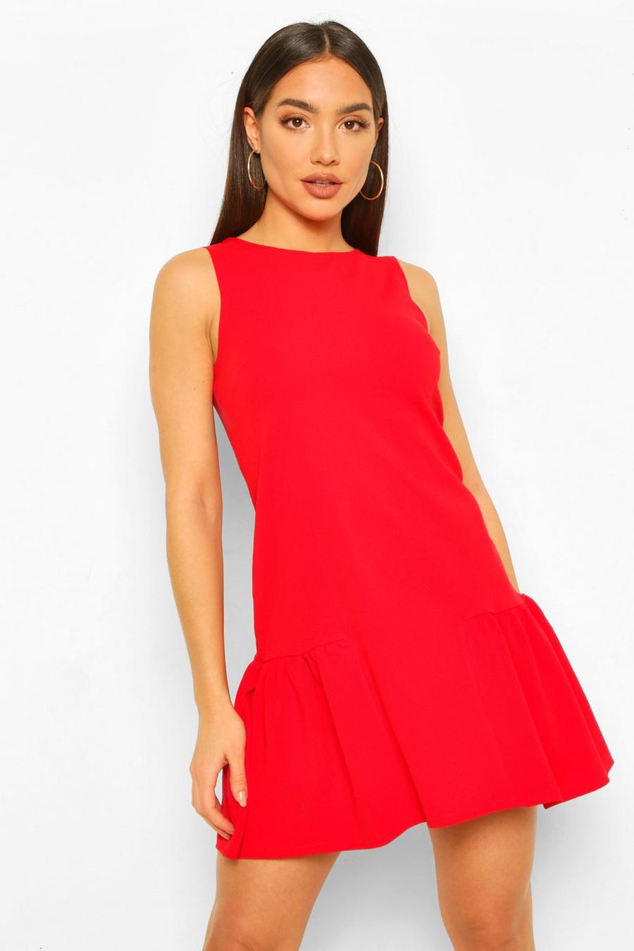 אדום שמלת סקייטר ללא שרוולים עם מכפלת מסולסלת image number 1