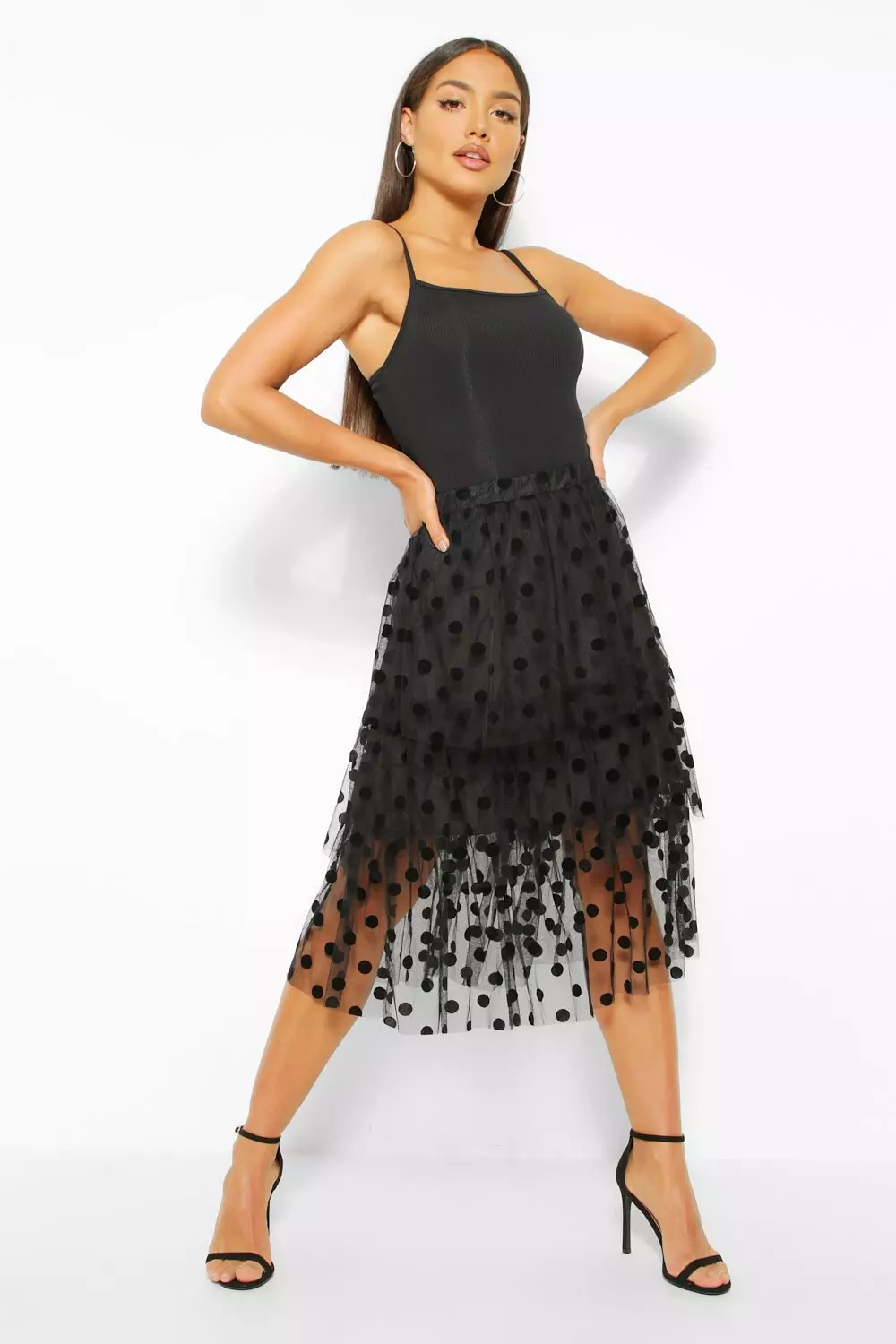 Boohoo tulle midi shop skirt in black