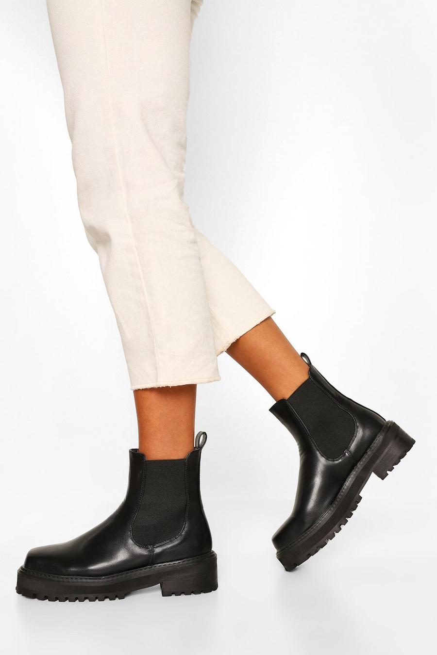 Black noir Square Toe Chunky Chelsea Boots image number 1