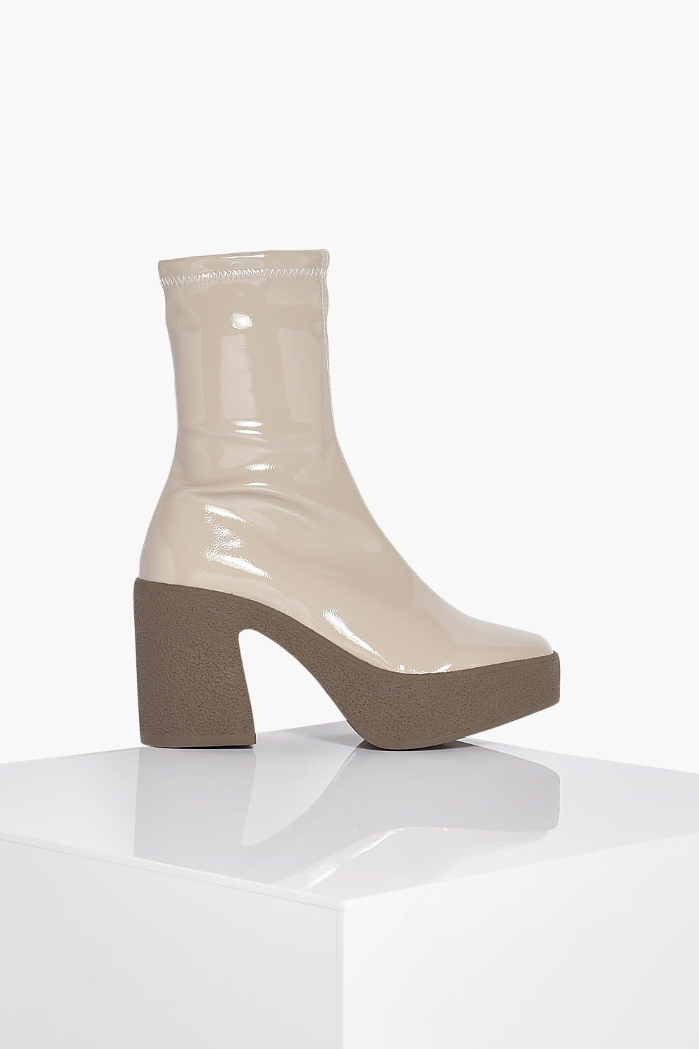 chunky platform block heel sock boots