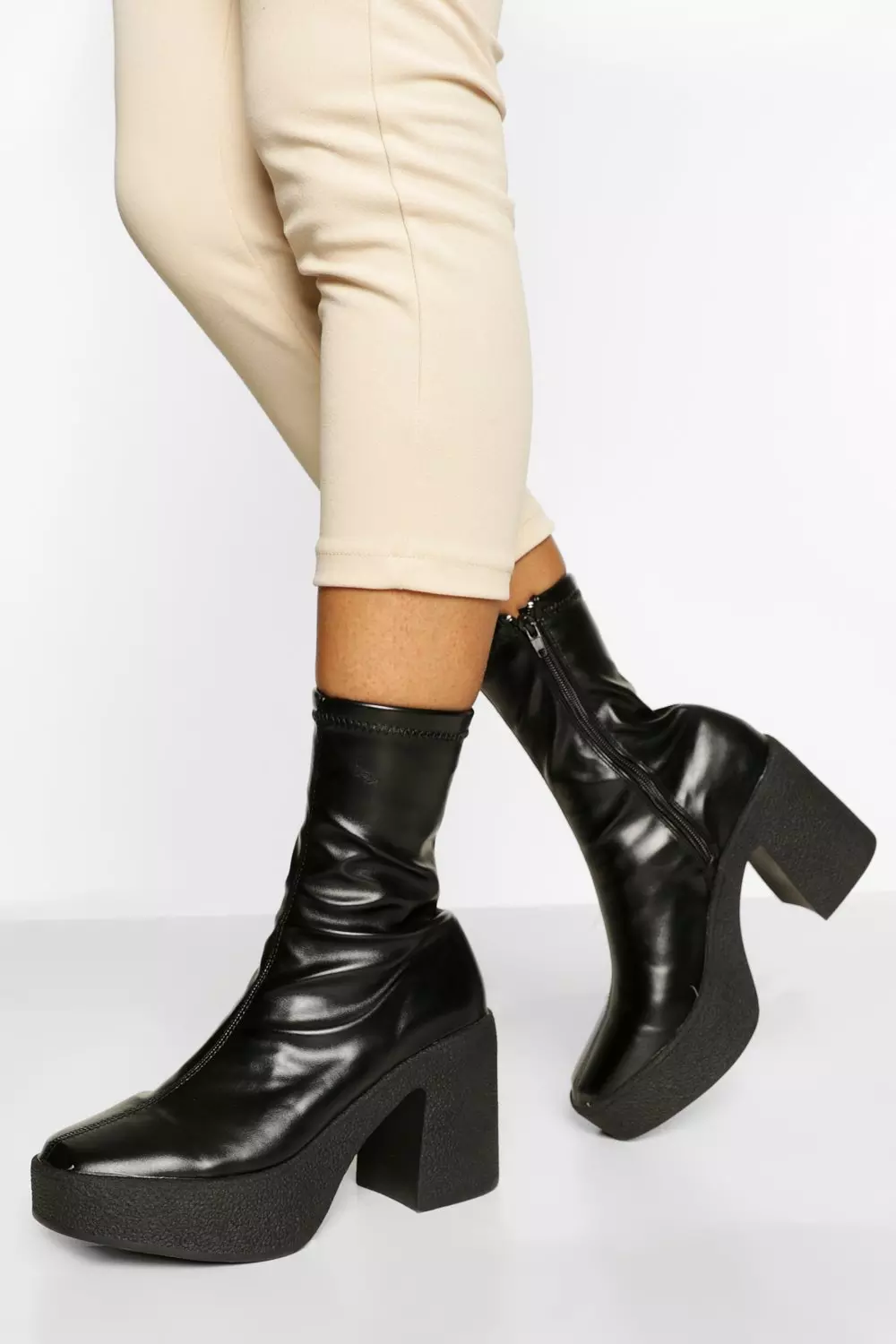 Chunky Platform Block Heel Sock Boots