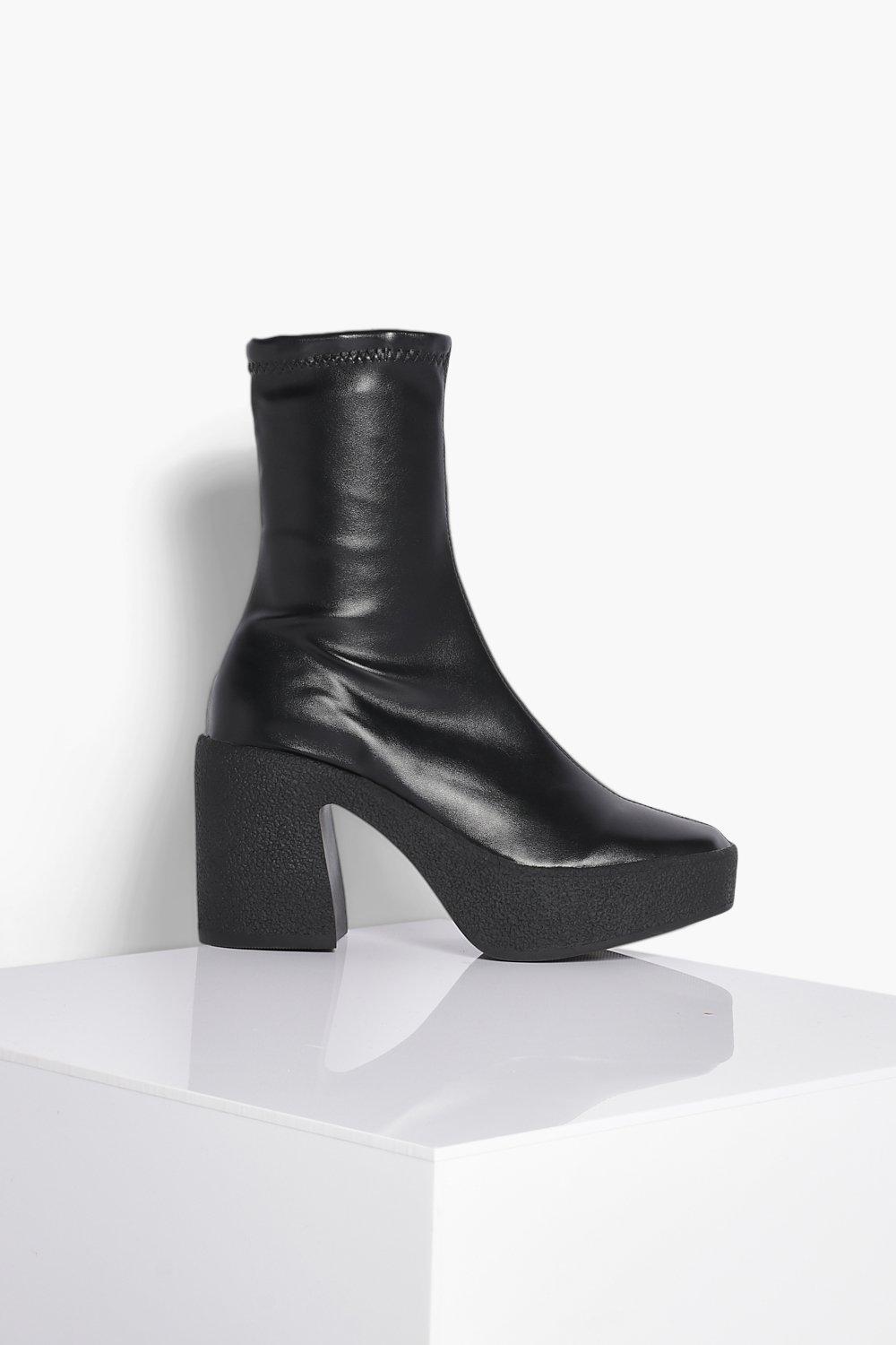 Chunky Platform Block Heel Sock Boots | boohoo