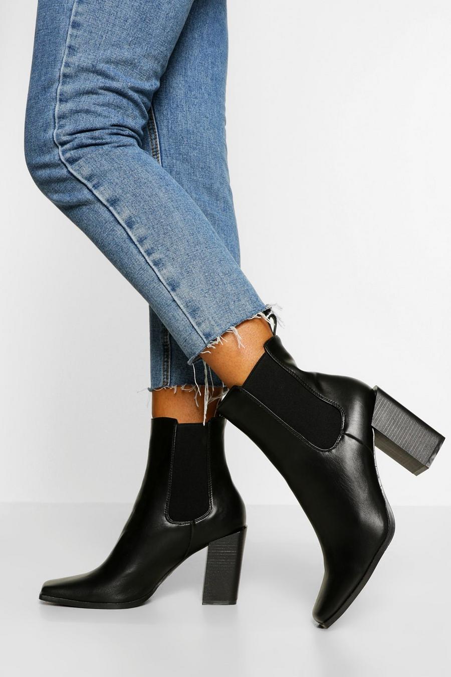 Chelsea-Boots mit quadratischer Zehenpartie und Blockabsatz, Schwarz image number 1