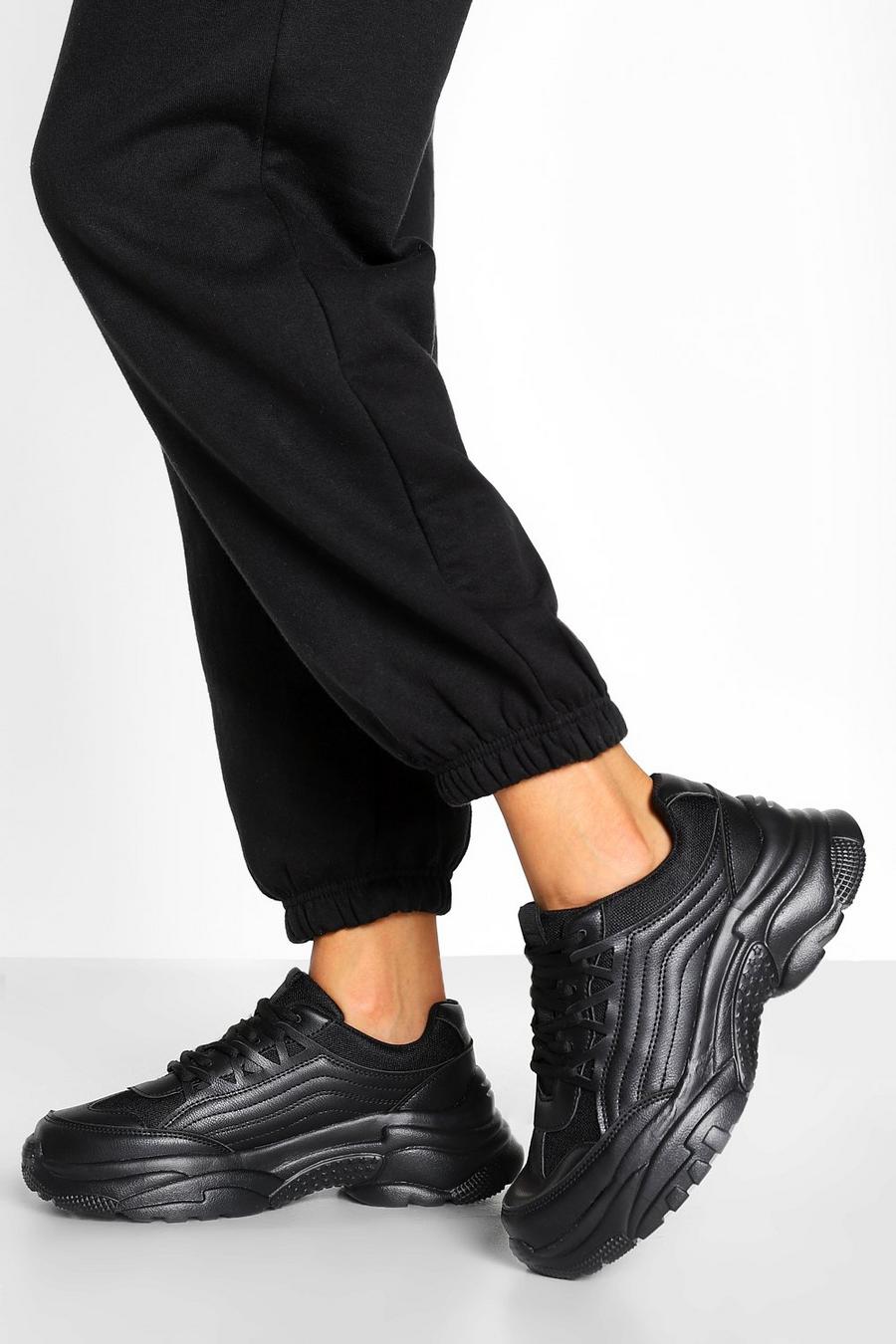 Black Wide Fit Chunky Sneakers image number 1