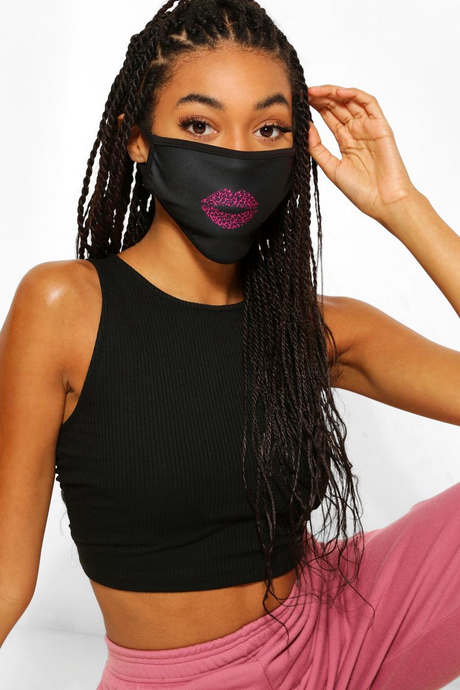 Black schwarz Leopard Lips Fashion Face Mask image number 1
