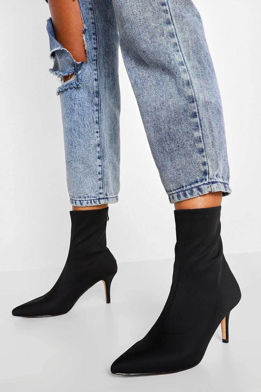 Black Pointed Toe Low Heel Sock Boots image number 1