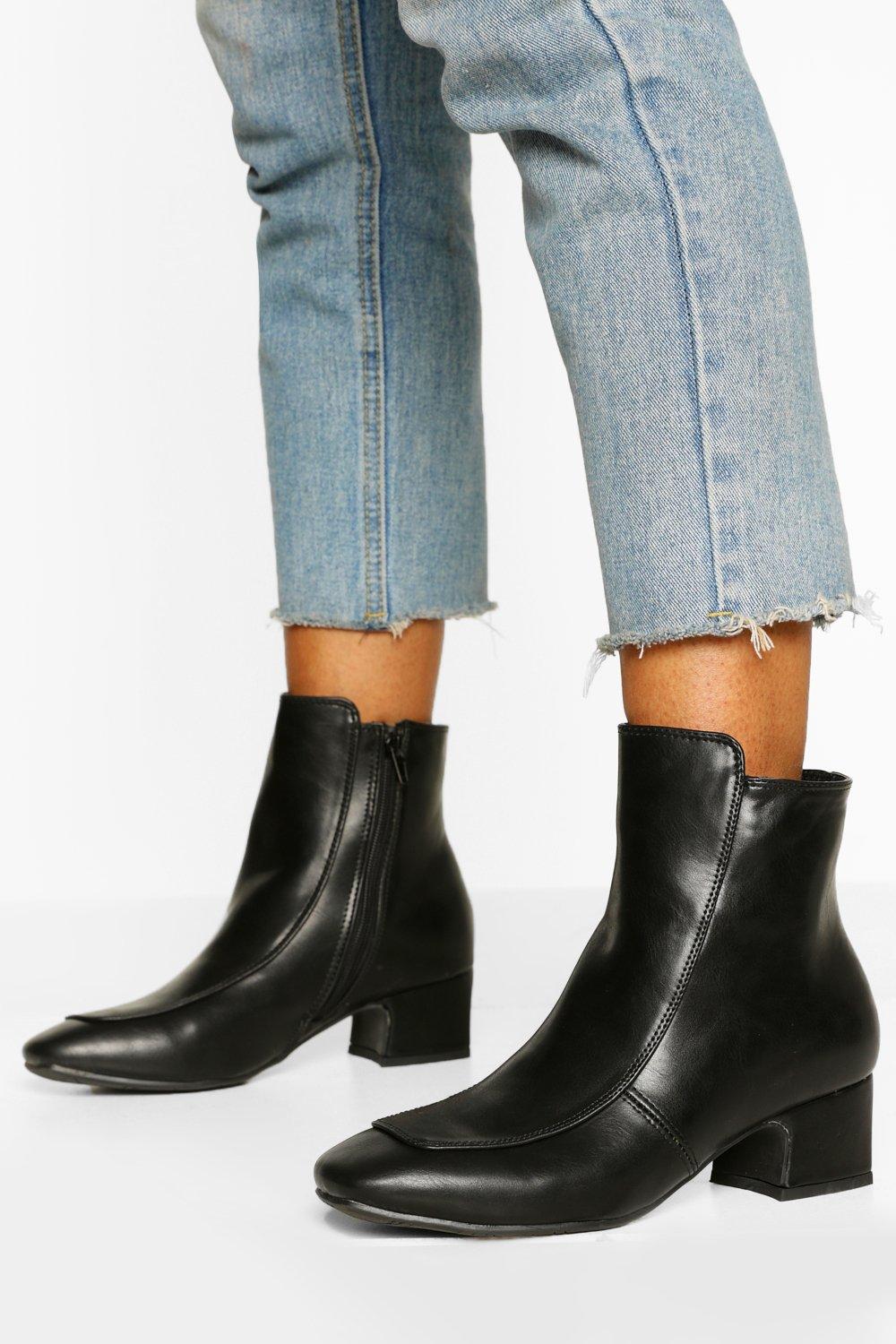 Black Low Block Heel Shoe Boots