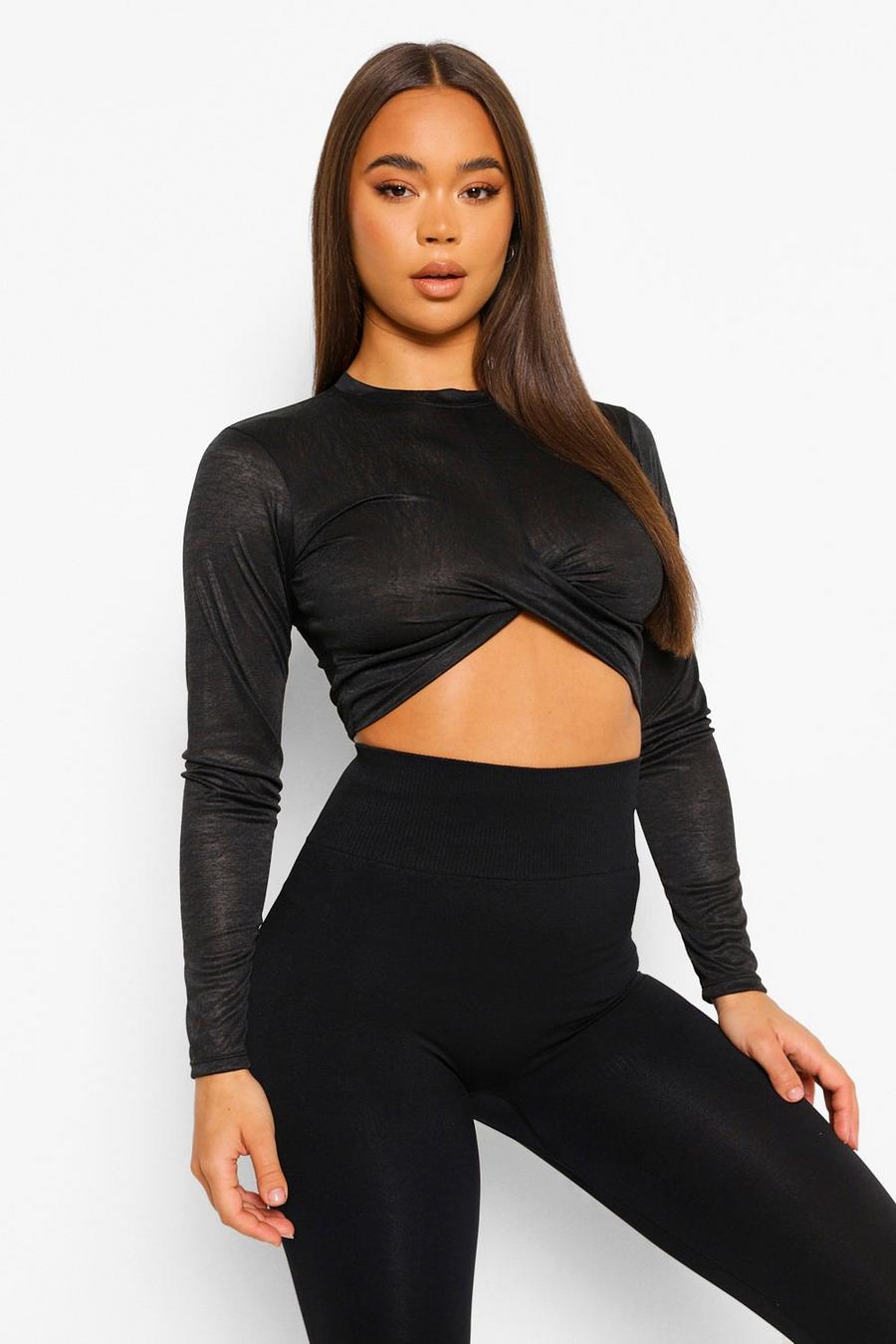 Black Fit Twist Front Mesh Layer Top image number 1