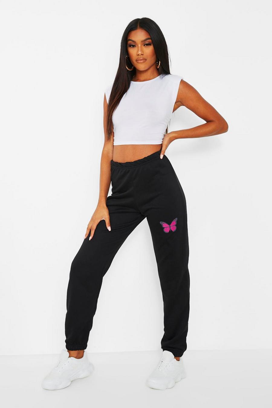 Black Butterfly Print Track Pantss image number 1