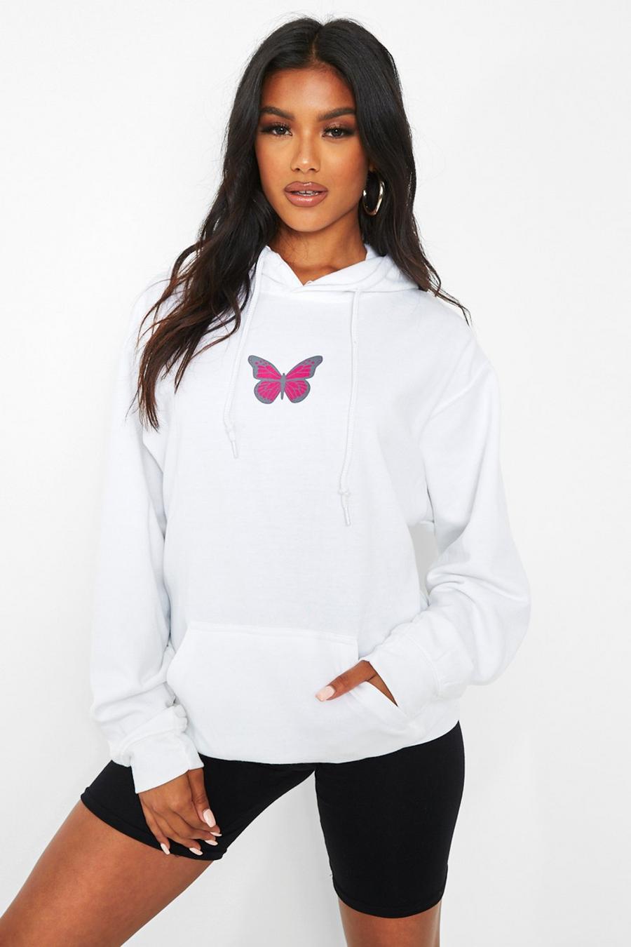 White Butterfly Print Hoodie image number 1