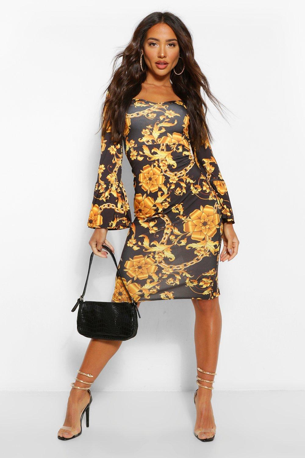 Black and gold dress boohoo best sale