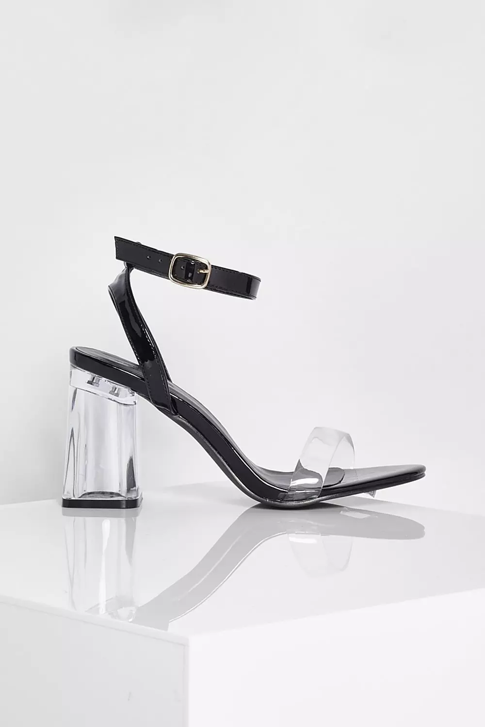 Ankle Strap Clear Block Heel Two Parts