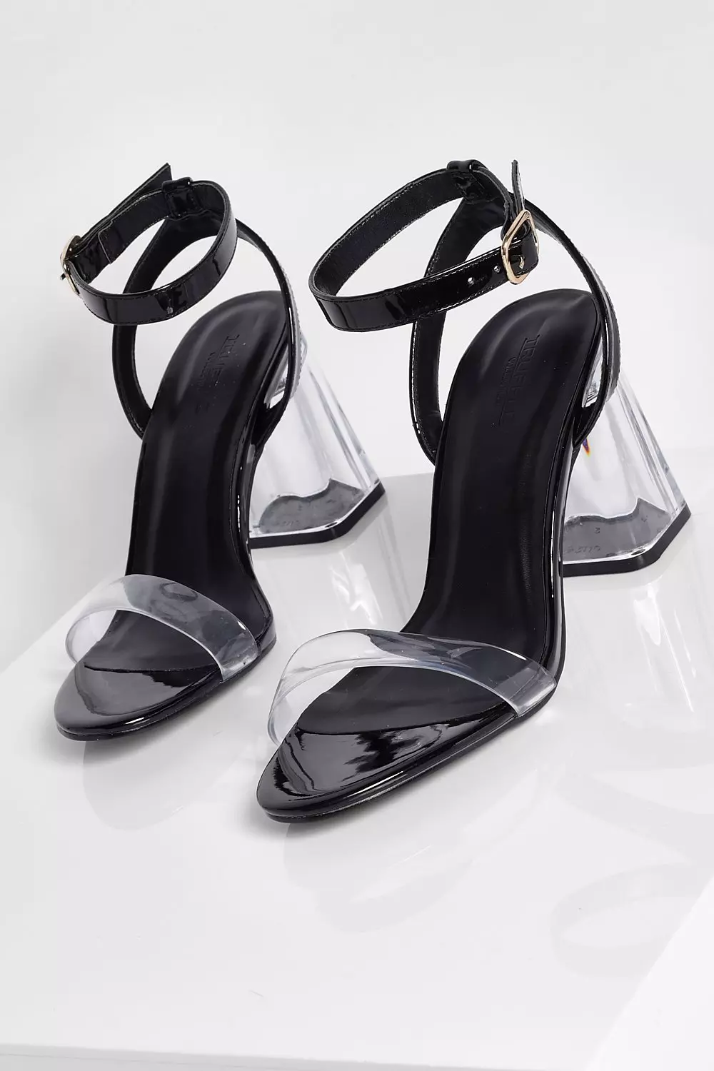 Black clear clearance strap block heels