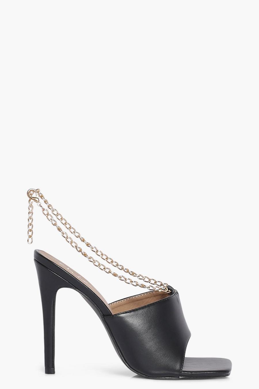 Black Chain Detail Square Toe Mules image number 1