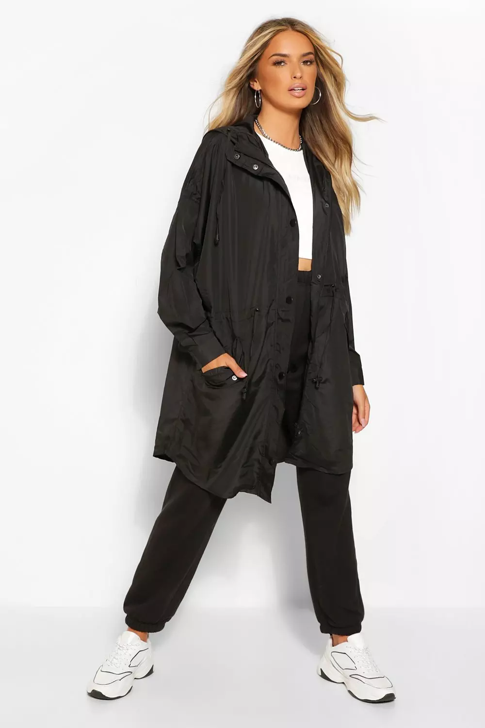 Black longline rain mac on sale