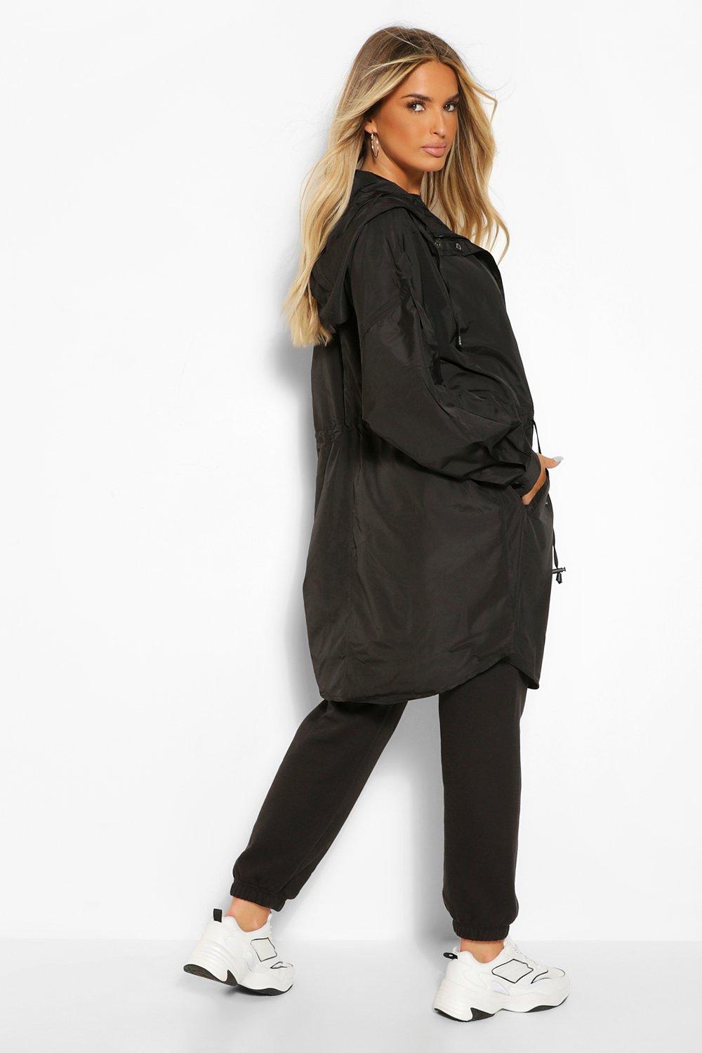 Black longline store rain mac