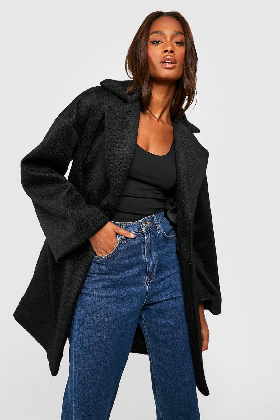 Black negro Luxe Textured Wool Look Coat