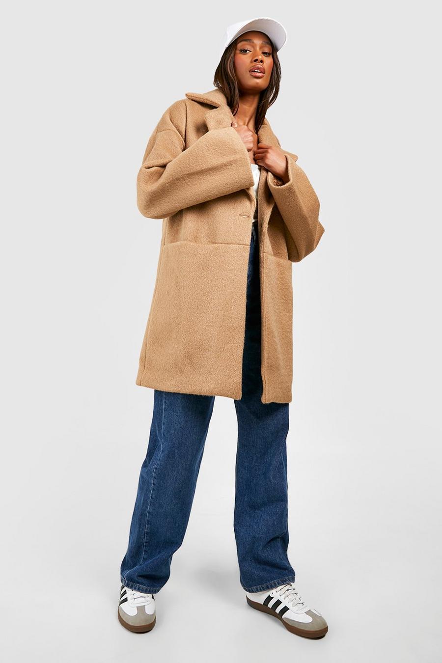 Cappotto testurizzato in lussuoso twill effetto lana, Cammello image number 1