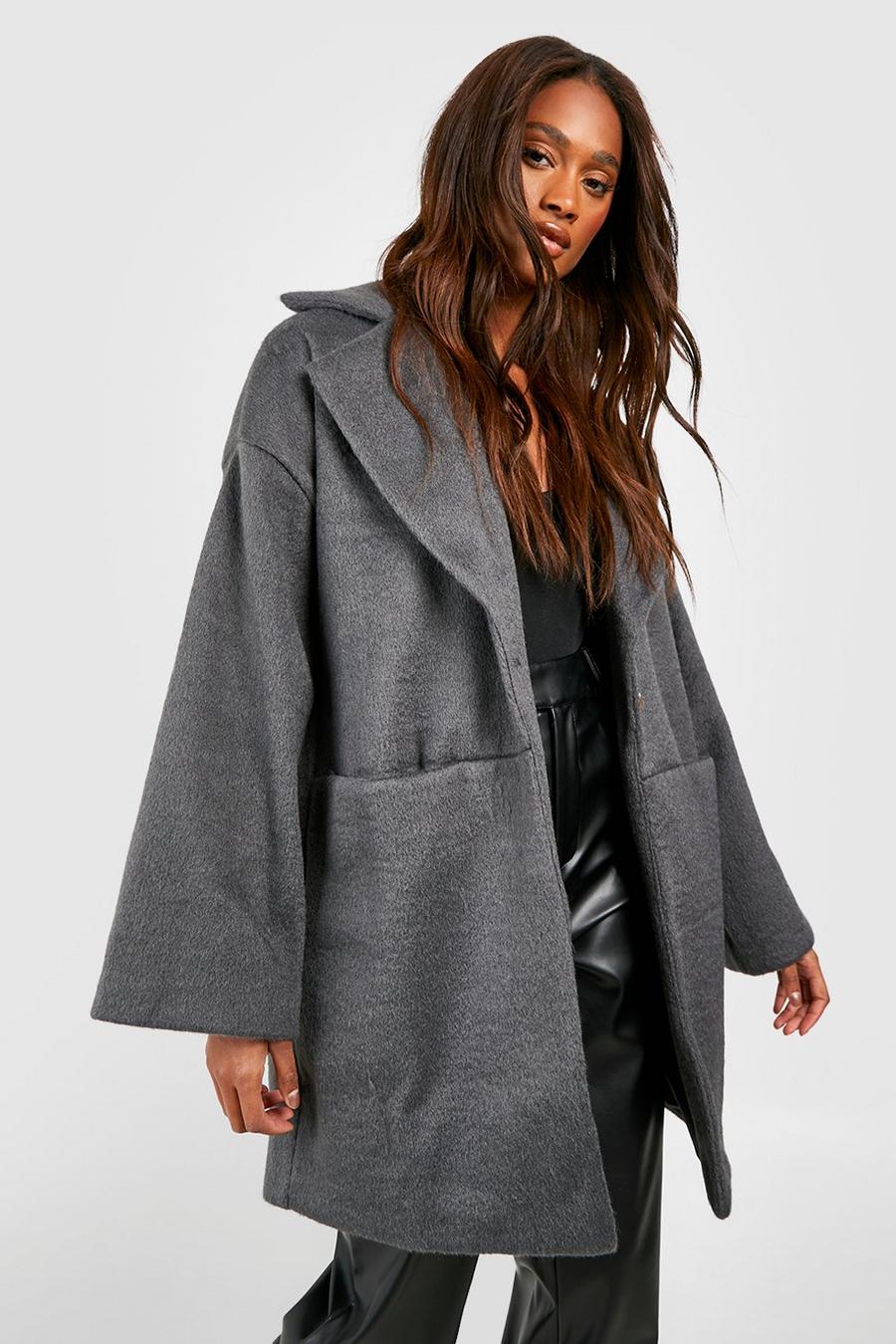 Grey grå Luxe Textured Wool Look Coat