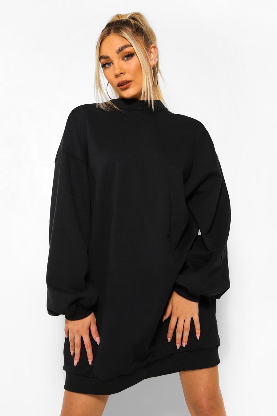 Black Sweatshirtklänning med ballongärm och öppen rygg image number 1