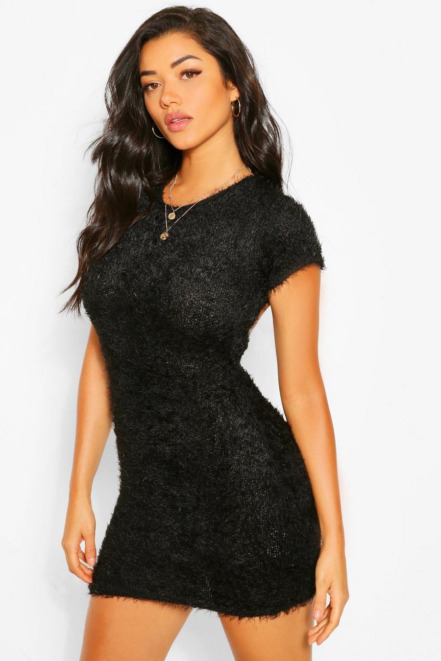 Fluffy Knit Open Back Bodycon Dress image number 1