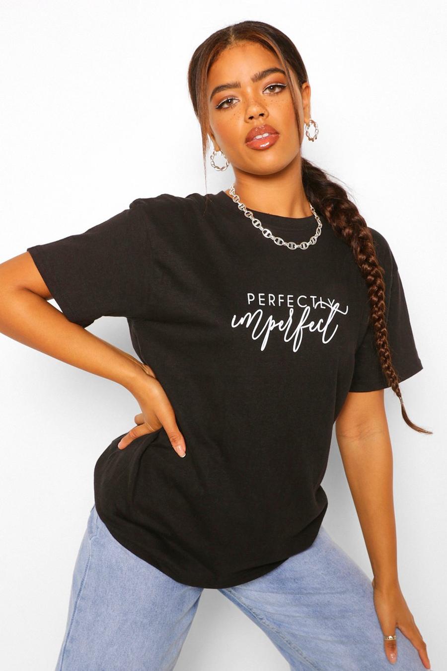 Black "Perfectly Imperfect" T-shirt med tryck image number 1