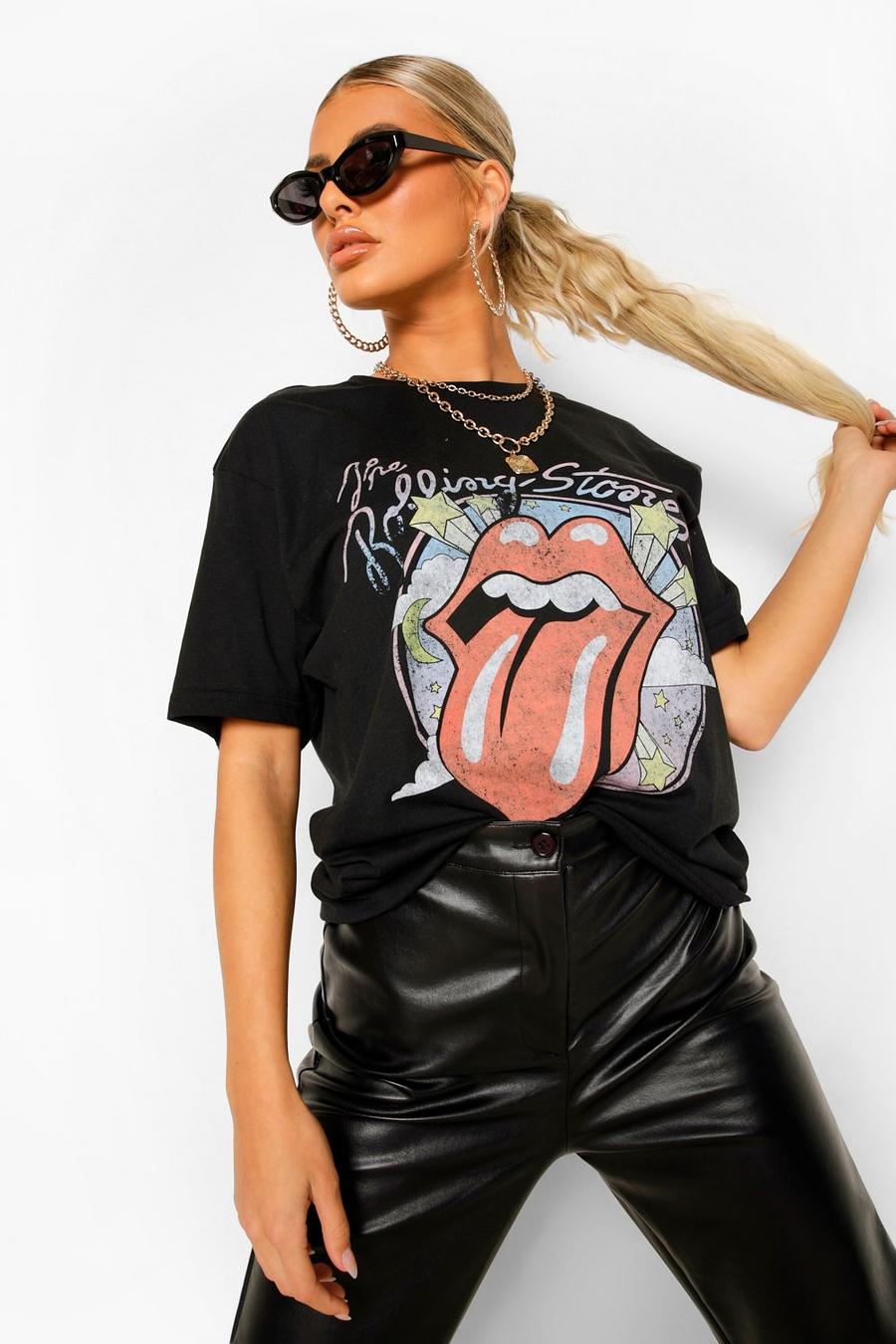 T-Shirt mit lizenziertem „Rolling Stones“-Print, Schwarz image number 1