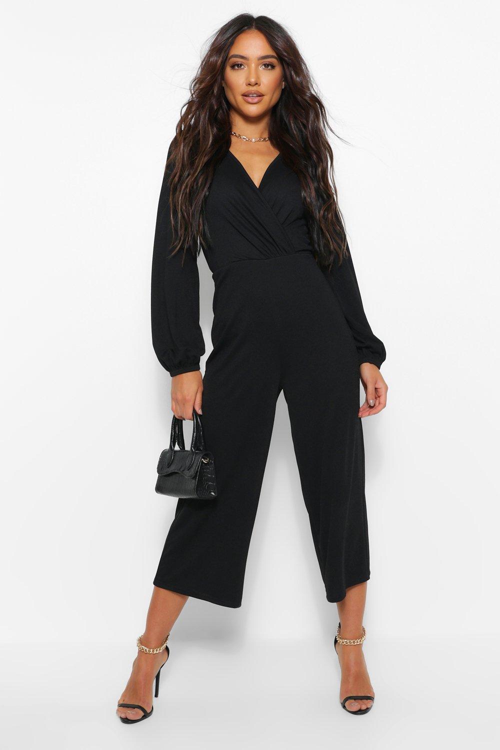 Wrap Long Sleeve Culotte Jumpsuit