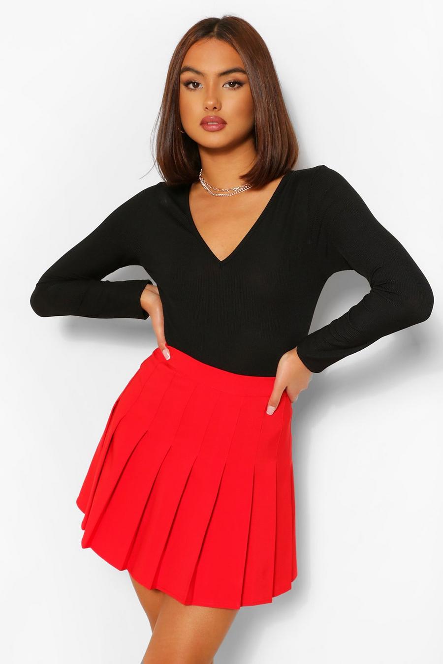 Red Woven Pleated Super Mini Tennis Skirt image number 1