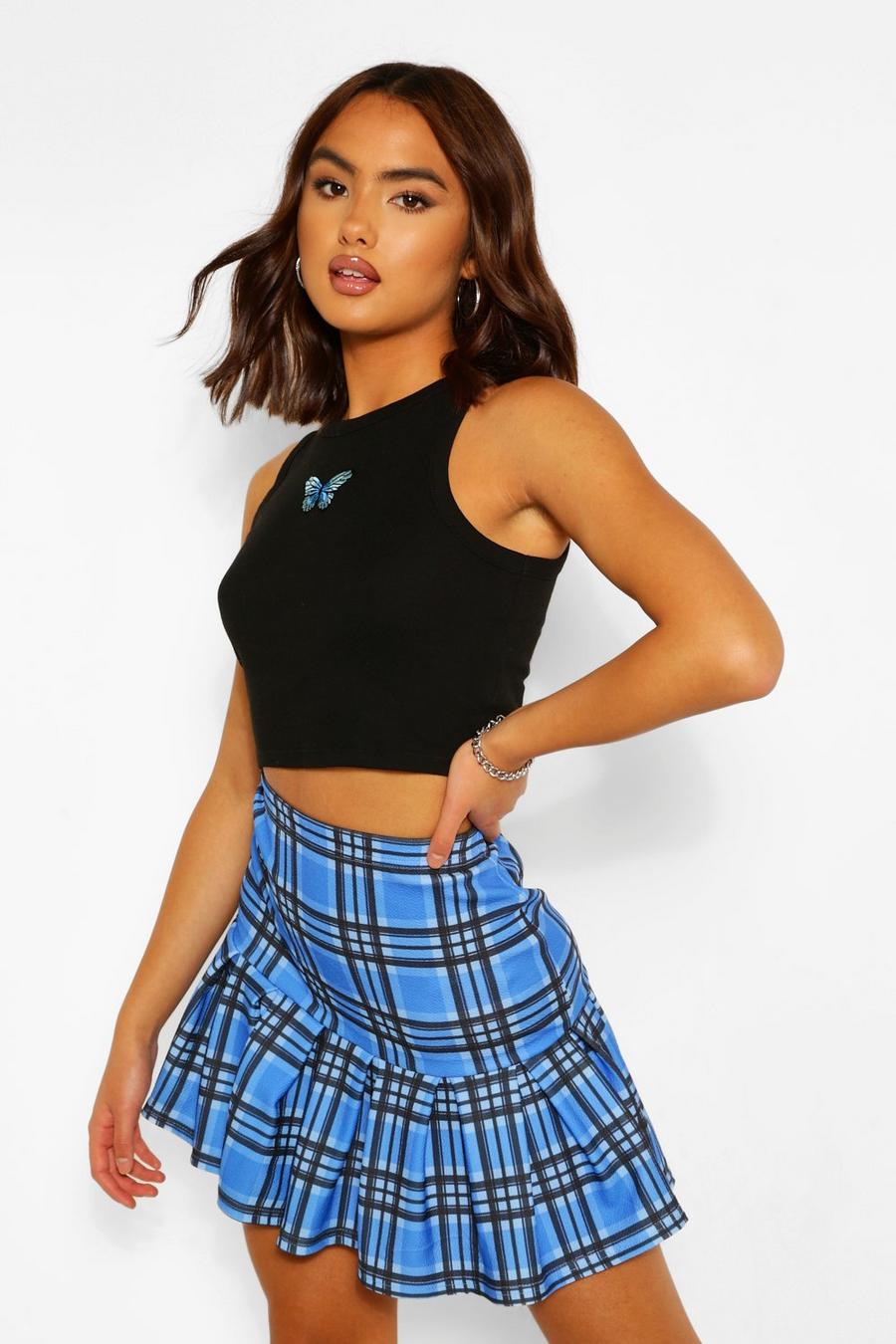 Blue Checked Pleated Drop Hem Tennis Skirt image number 1