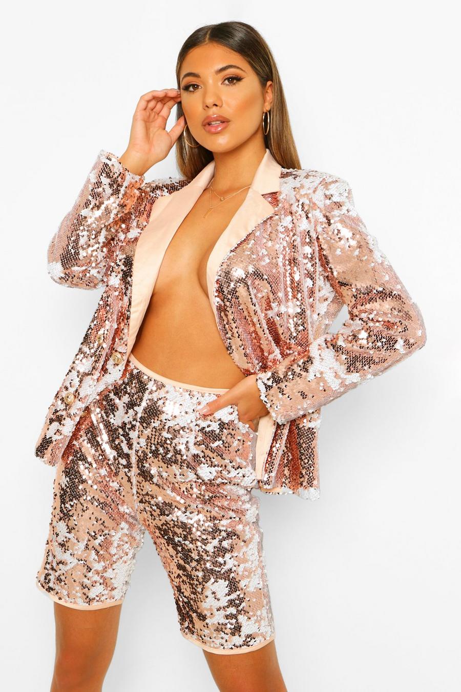 Champagne Reversible Sequin Tailored Cycling Short image number 1