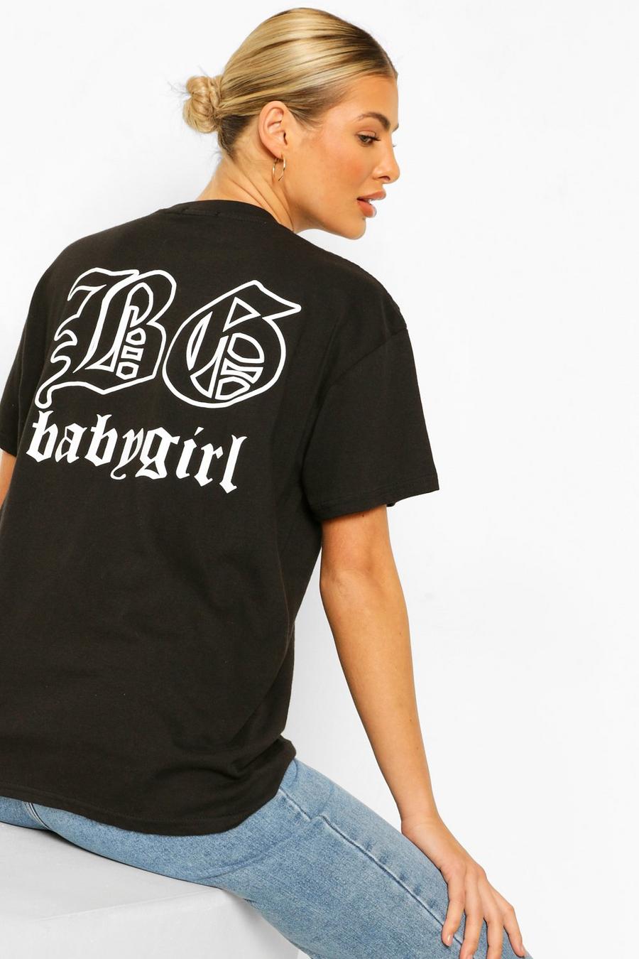 Black 'Babygirl' Slogan Back Graphic T-Shirt image number 1