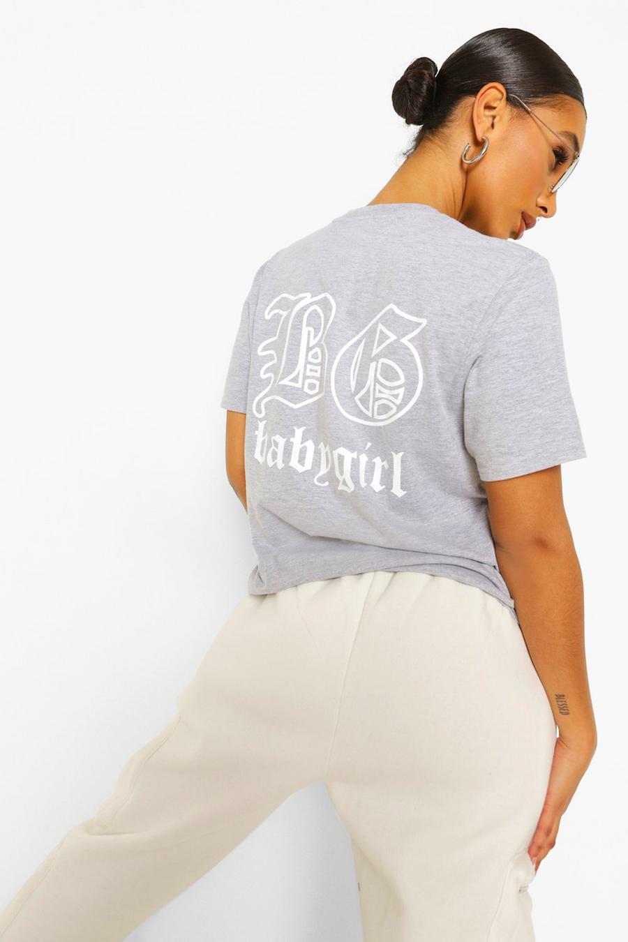 Grey 'Babygirl' Slogan Back Print T-Shirt image number 1