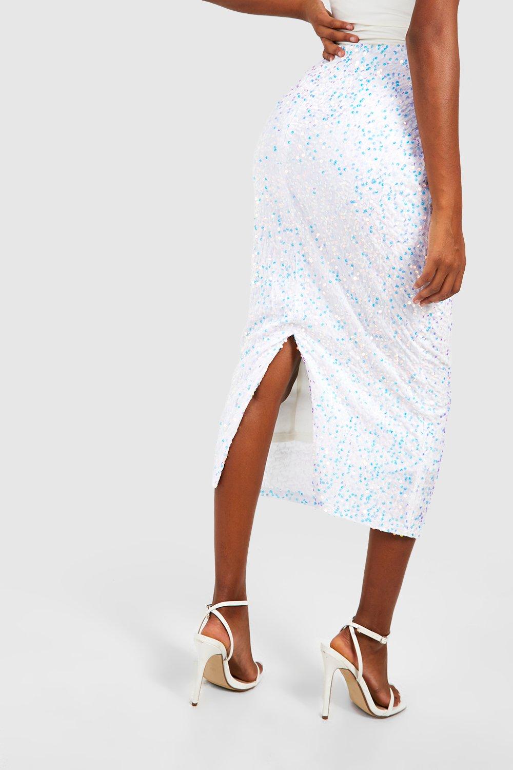 Sequin midi outlet skirt boohoo