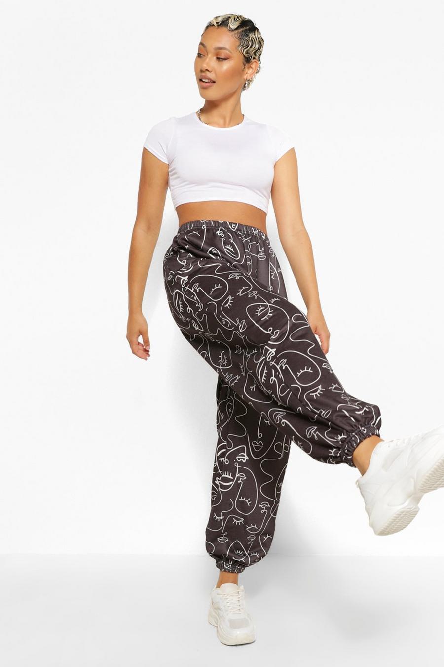 Black Oversized Abstract Print Sweat Track Pantss image number 1