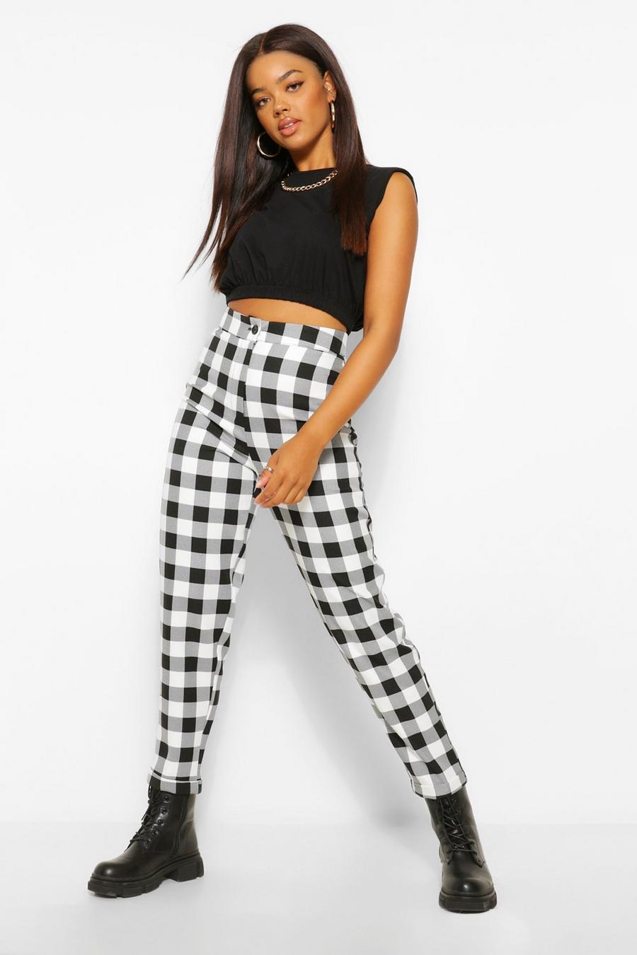 Black Large Check Tapered Woven Pants image number 1