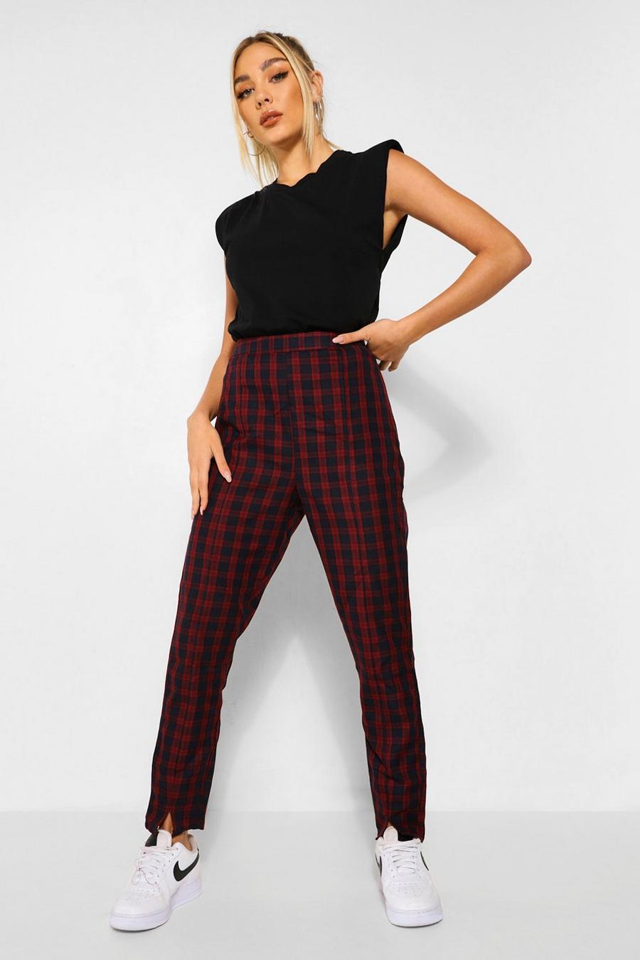 Black Checked Split Front Woven Pants image number 1