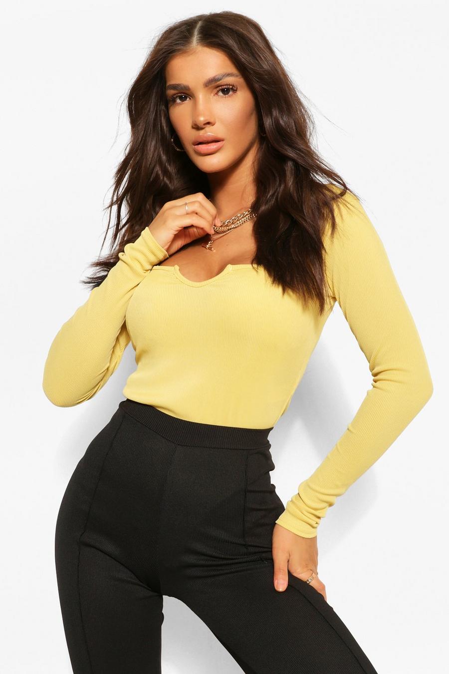 Chartreuse Notch Scoop Neck Rib Bodysuit image number 1