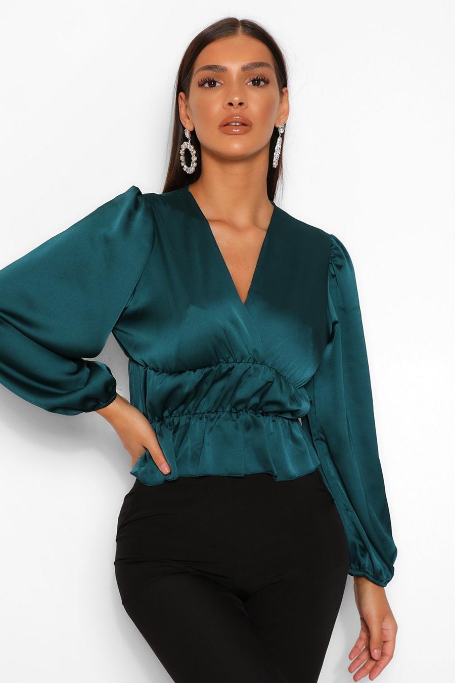 Forest Satin Ruched Waist Blouse image number 1