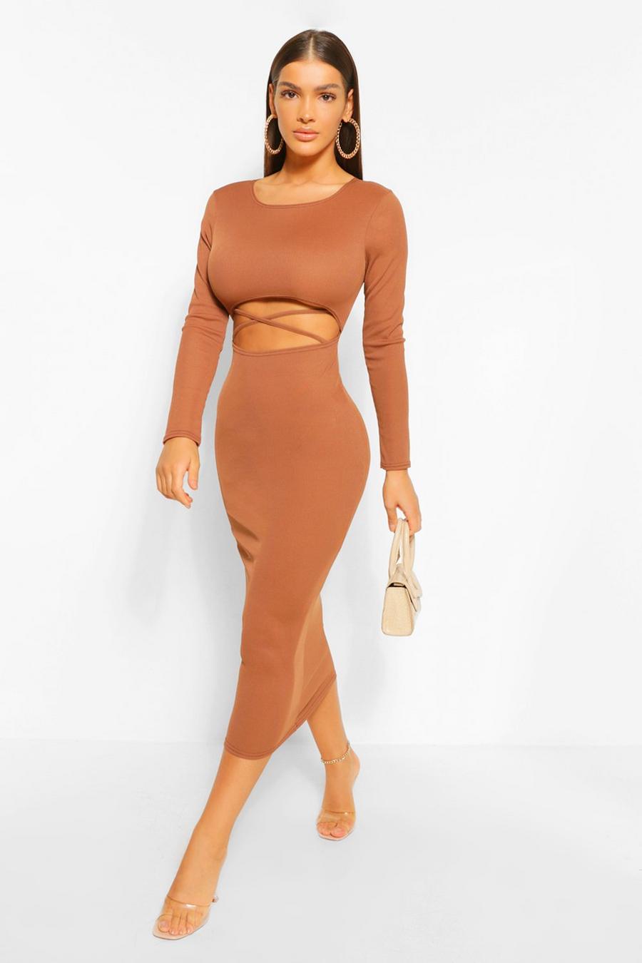 Cut Out Rib Long Sleeve Midaxi Dress image number 1