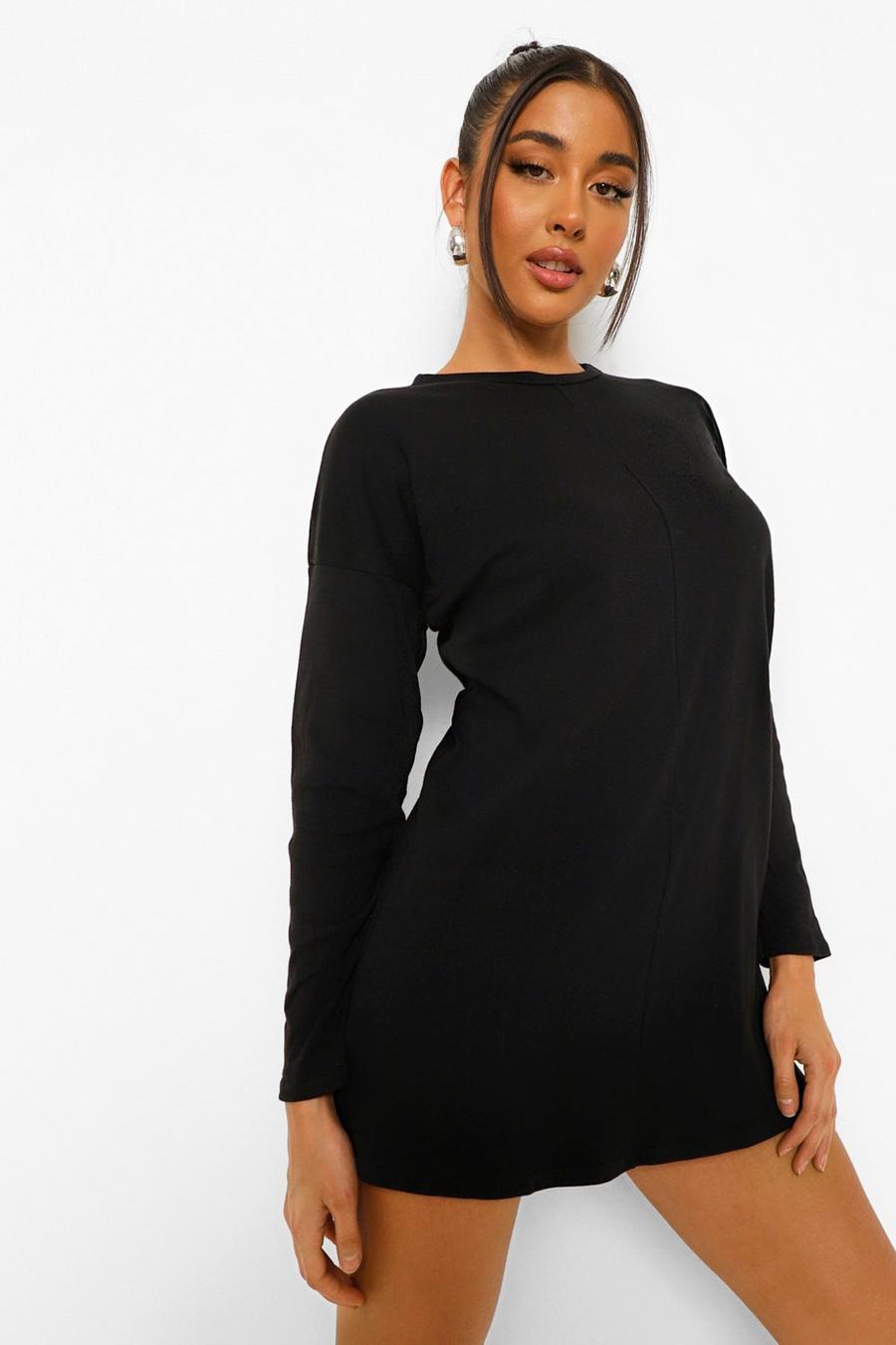 שחור שמלת טישרט קולור בלוק עם שרוולים ארוכים וצווארון משפך image number 1