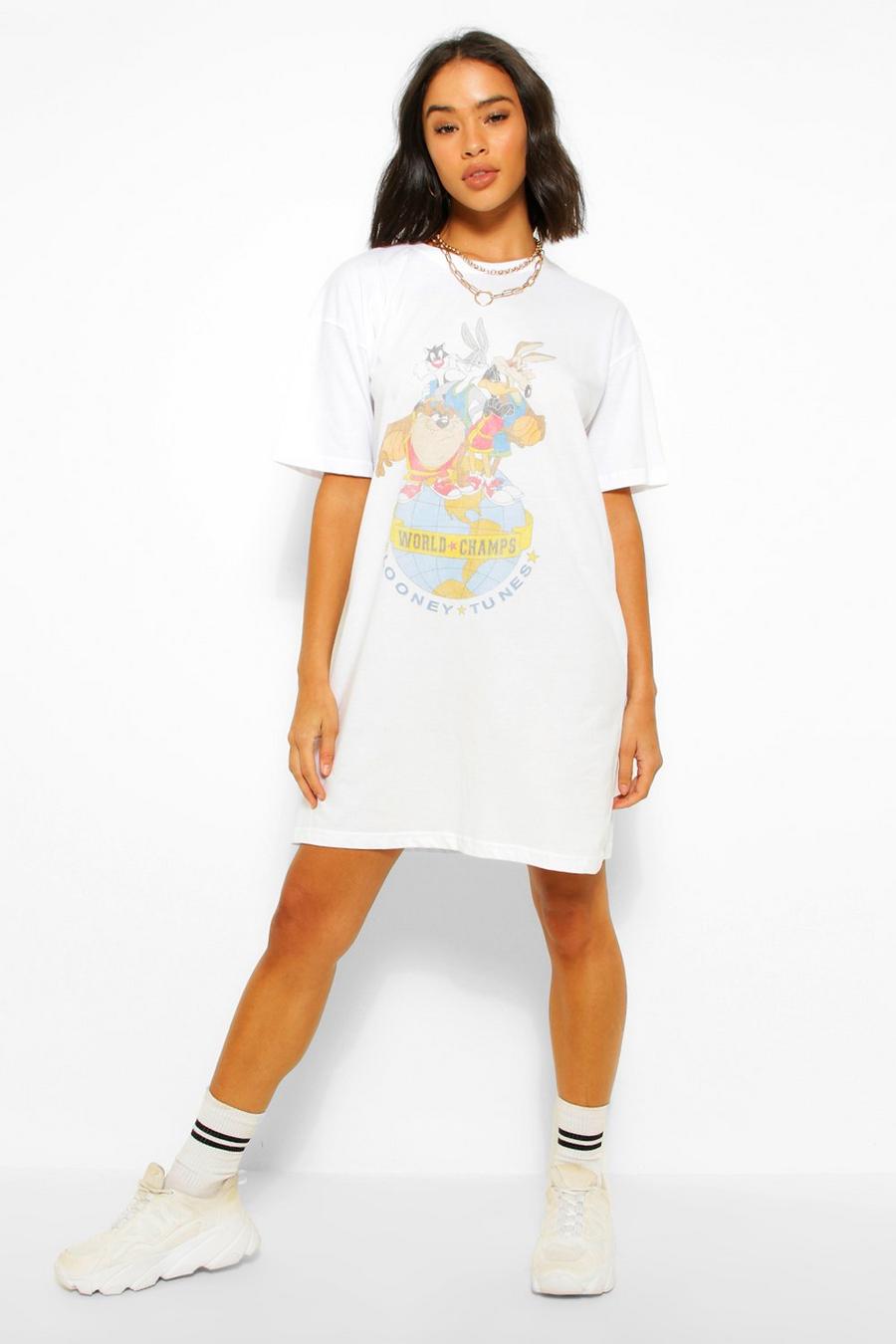 White vit Looney Tunes World Champs T Shirt Dress image number 1