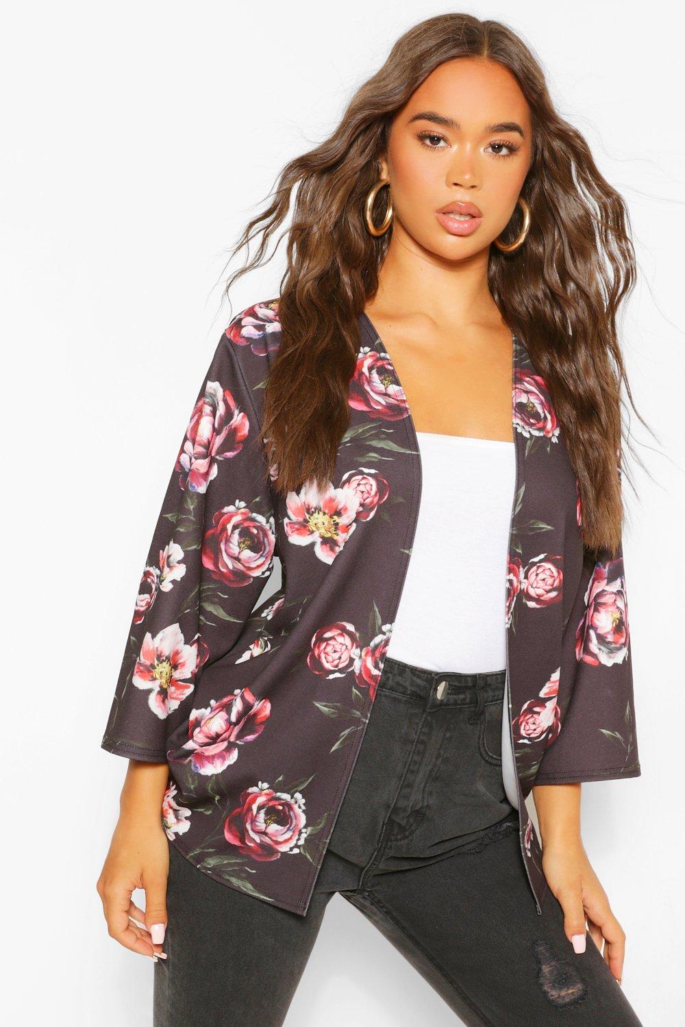 black floral kimono