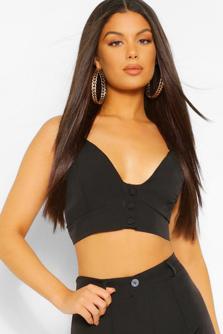 Black Tailored Button Bralet image number 1