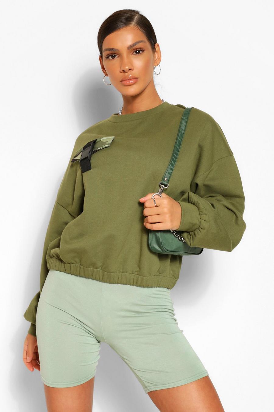 Khaki Camo Pocket Buckle Detail Sweatshirt image number 1