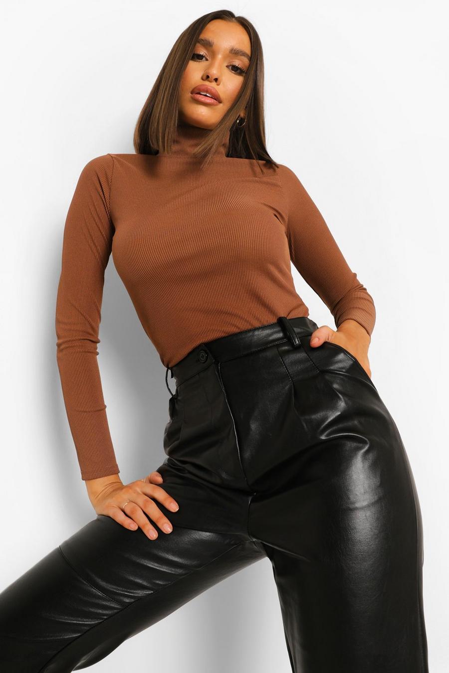 Chocolate Rib Long Sleeved Turtle Neck Top image number 1